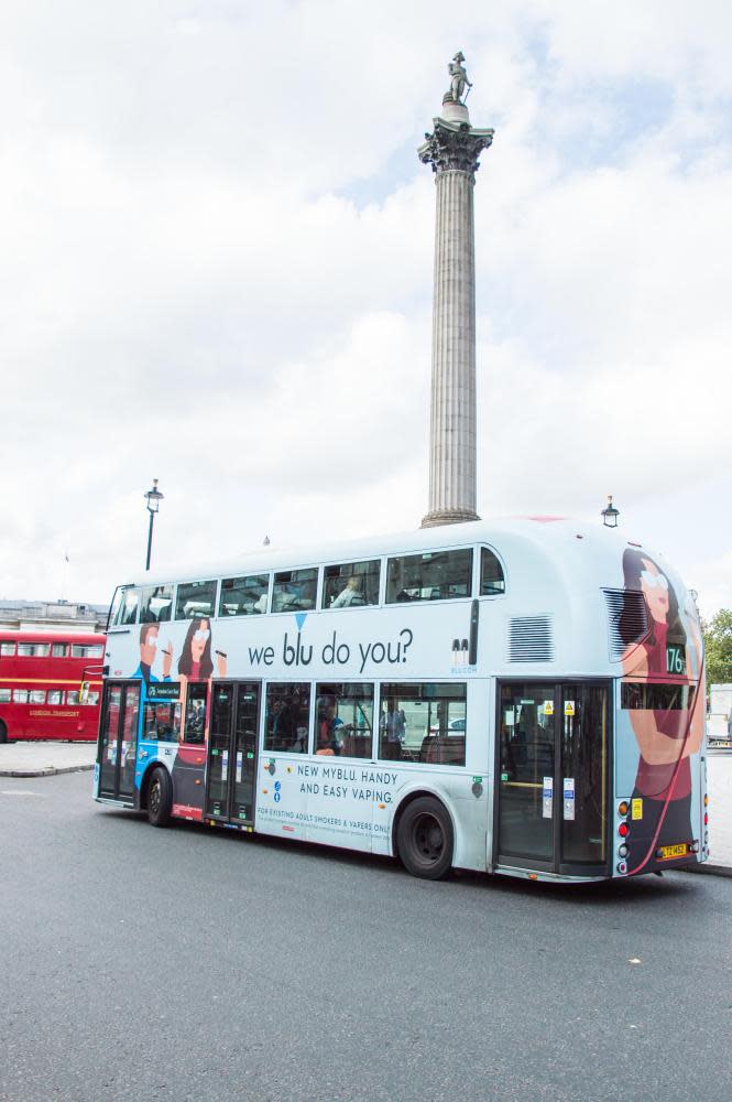 An advert for Blu vapes on a London bus.