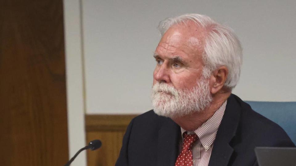 Superintendent Curt Dubost listens to public comment about the proposed resolution against critical race theory, at the Paso Robles Joint Unified School District Board of Trustees meeting on June 22, 2021.