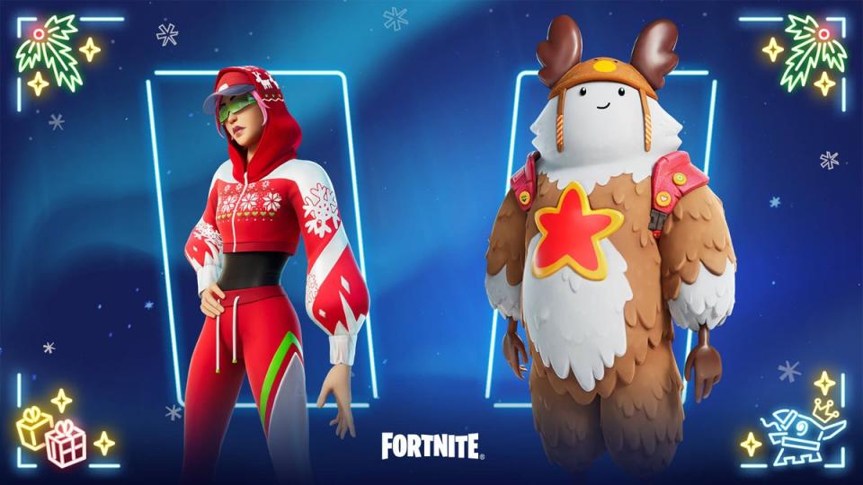 The two free Winterfest outfits are dubbed Arctic Adeline Outfit and Sled Ready Guff (Fortnite)