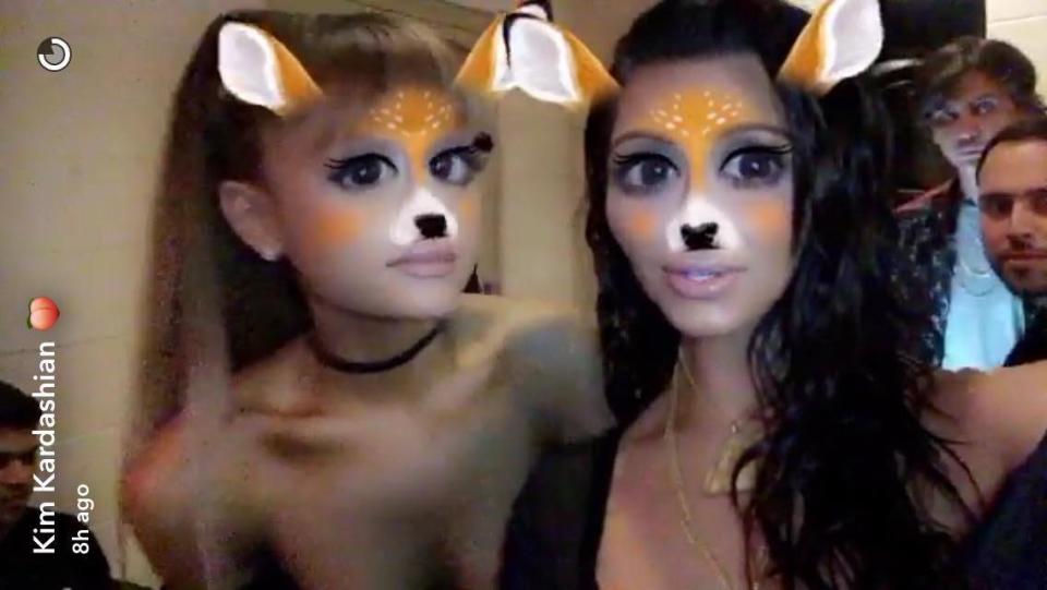 The two Queens of Snapchat, Kim Kardashian and Ariana Grande, simply had to pose together with an adorable filter.