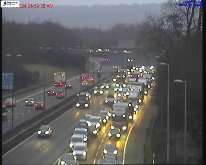 Traffic queuing on the M25 clockwise around 7am (Kent County Council/Highways England)