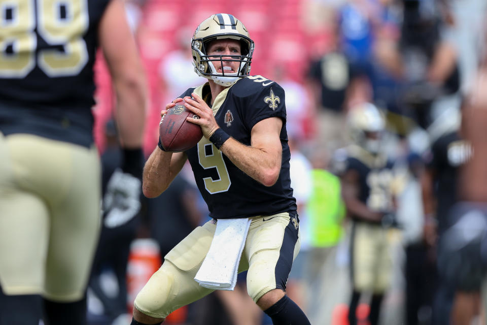 Saints quarterback Drew Brees is expected to return this week after recovering from a hand injury. (Getty)