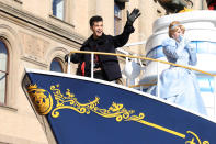 <p>The 27-year-old Broadway performer sang alongside some Disney princesses on the brand's float for their newest cruise ship.</p>