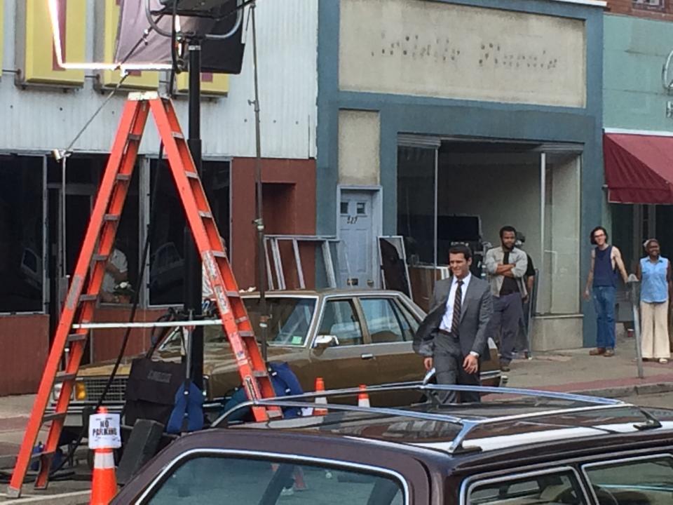 Jonathan Groff, star of Netflix's "Mindhunter," is shown filming a scene in Ambridge for season two of the psychological crime thriller