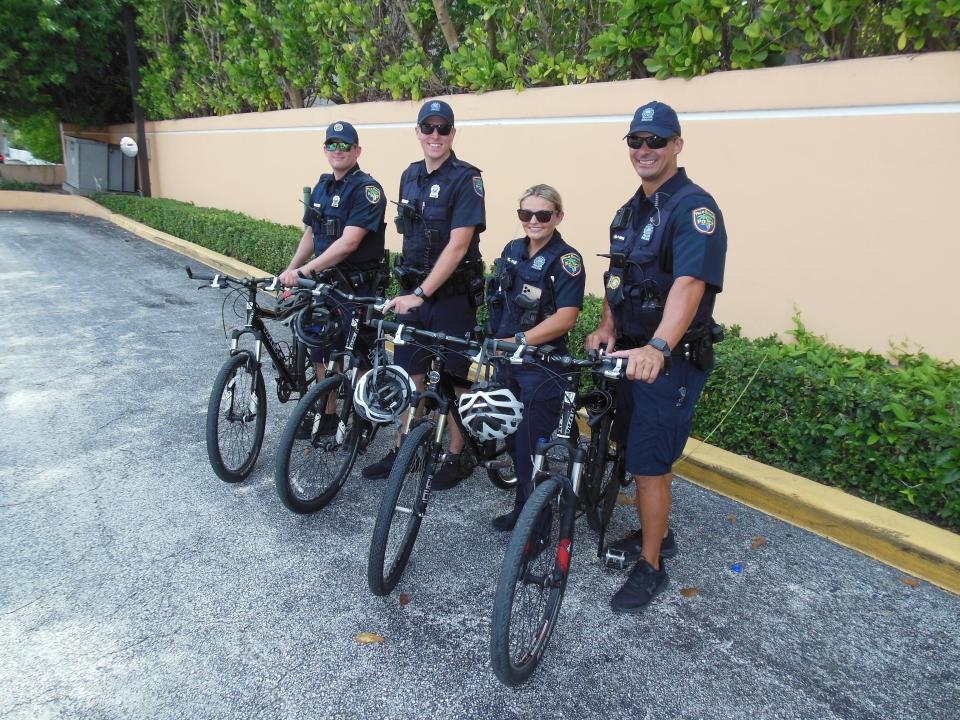 Palm Beach police officers Bradley Seier, Cory Metelsky, Kali Moss and Anthony DeJesse go on bicycle patrol as part of the Business and Community Relations unit.