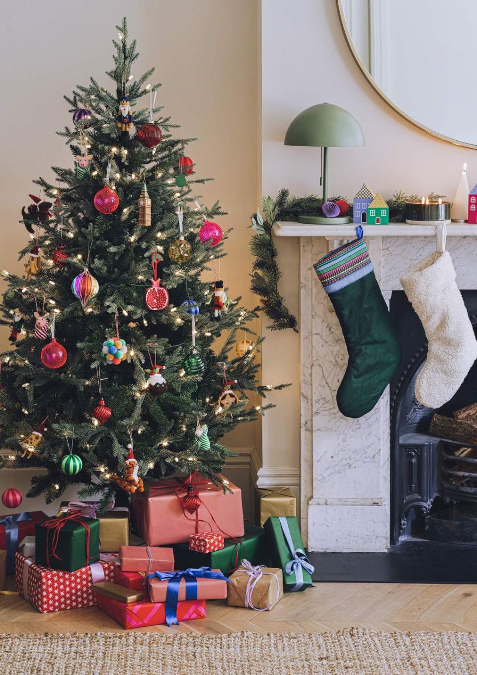 a christmas tree in a room