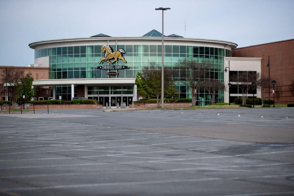 Wolfchase Galleria sits empty Thursday, April 2, 2020, in Memphis.