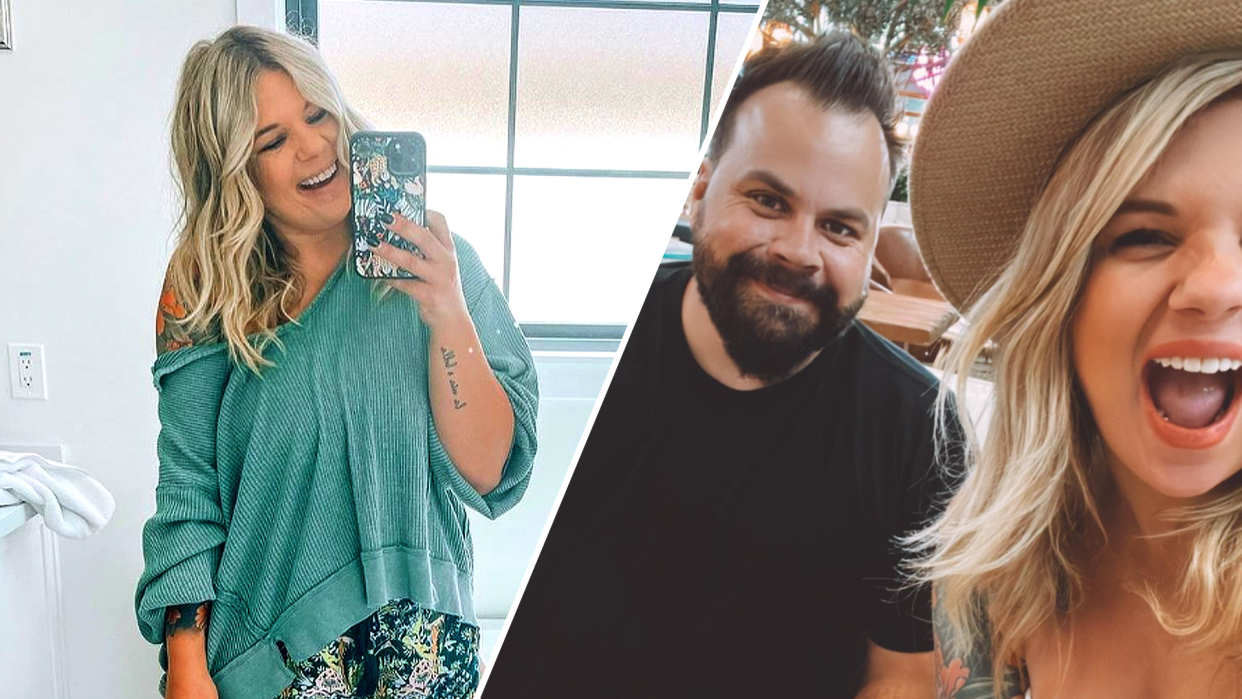 "Unmarried" momfluencer Allie Casazza (pictured solo and with her ex, Brian) is being transparent about her no-drama divorce. (Photo: (Photo: allie_thatsme via Instagram)