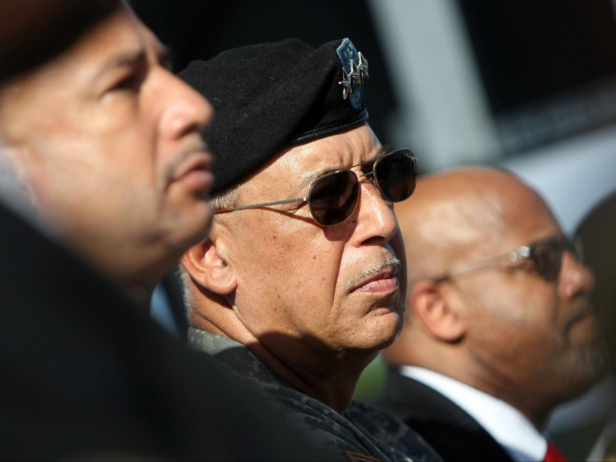 Lt General Russel Honore, centre,  listens during the Hurricane Katrina Memorial Groundbreaking Ceremony on August 29, 2007 in New Orleans, Louisiana (Getty Images)