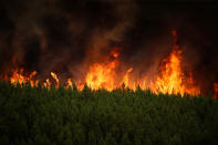 <p>Flames of an approaching forest fire are seen near the village of Carvoeiro, near Castelo Branco, Portugal, July 25, 2017. (Rafael Marchante/Reuters) </p>