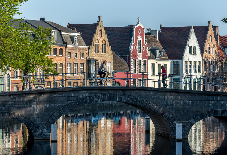 A general view of BrugesA, Belgium, on April 27, 2020. Europe's tourism industry around one billion euros a month in lost revenue due the coronavirus (COVID-19) outbreak. (Photo by Jonathan Raa/NurPhoto via Getty Images)