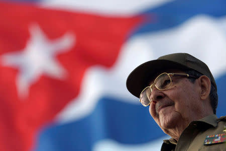 FILE PHOTO - Cuba's President Raul Castro attends the May Day parade at Havana's Revolution Square May 1, 2008. Sven Creutzmann/Pool via Reuters/File Picture