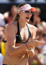 Kerri Walsh of USA celebrates a point during the gold medal match against Brazil in the AVP Crocs Tour World Challenge at the Westgate City Center on September 27, 2009 in Glendale, Arizona. Juliana Felisberta Silva and Larissa Franca defeated Misty May-Treanor and Kerri Walsh 21-11, 21-16.