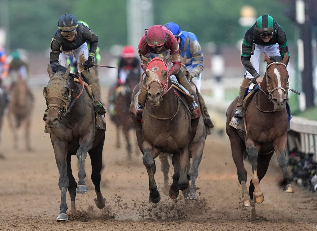Mystik Dan, on the right, ridden by Brian J. Hernandez won the 150th Kentucky Derby May 4, 2024 at Churchill Downs Louisville, Ky. May 4, 2024