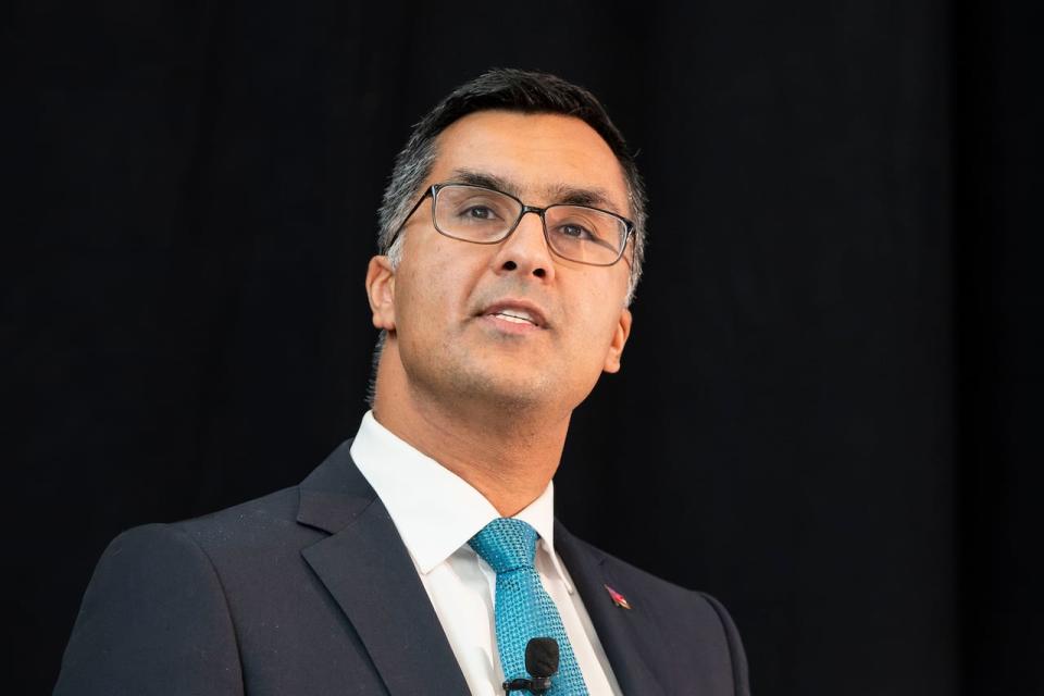 Adil Shamji, Ontario Liberal MPP for Don Valley East, speaks at a leadership debate at Toronto Metropolitan University on Sept. 20, 2023.