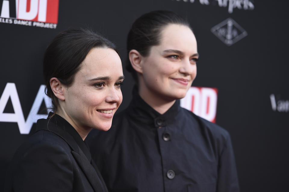 Ellen Page and Emma Portner arrive at the LA Dance Project Annual Gala and Unveiling of New Company Space on Saturday, Oct. 7, 2017 in Los Angeles. (Photo by Jordan Strauss/Invision/AP)