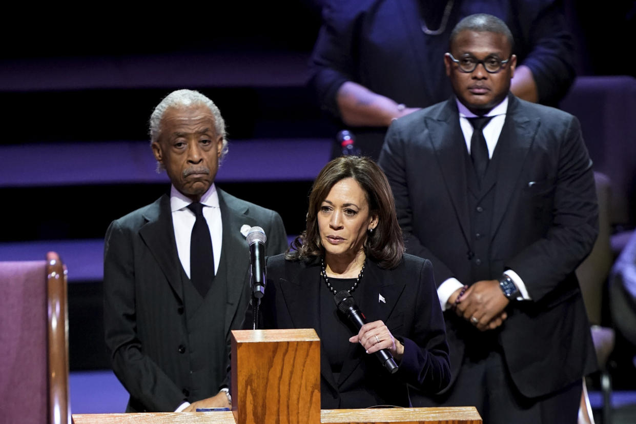 Vice President Kamala Harris speaks at the funeral service for Tyre Nichols.