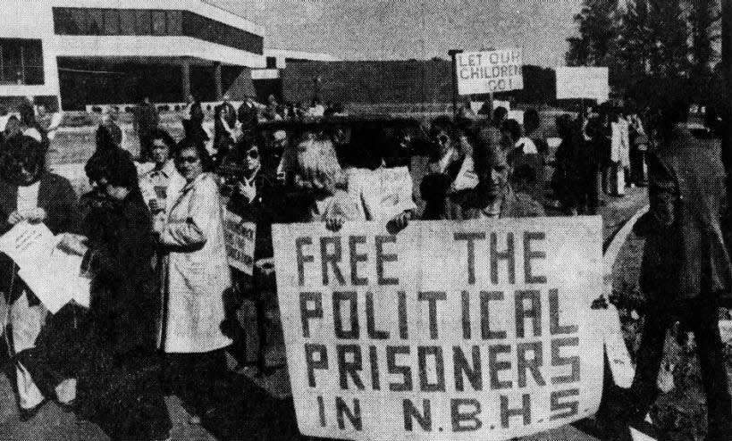 North Brunswick parents demonstrate at the newly completed North Brunswick High School on the morning of Friday, Sept. 21, 1973, while keeping their children out of school that day as a protest against regionalization.