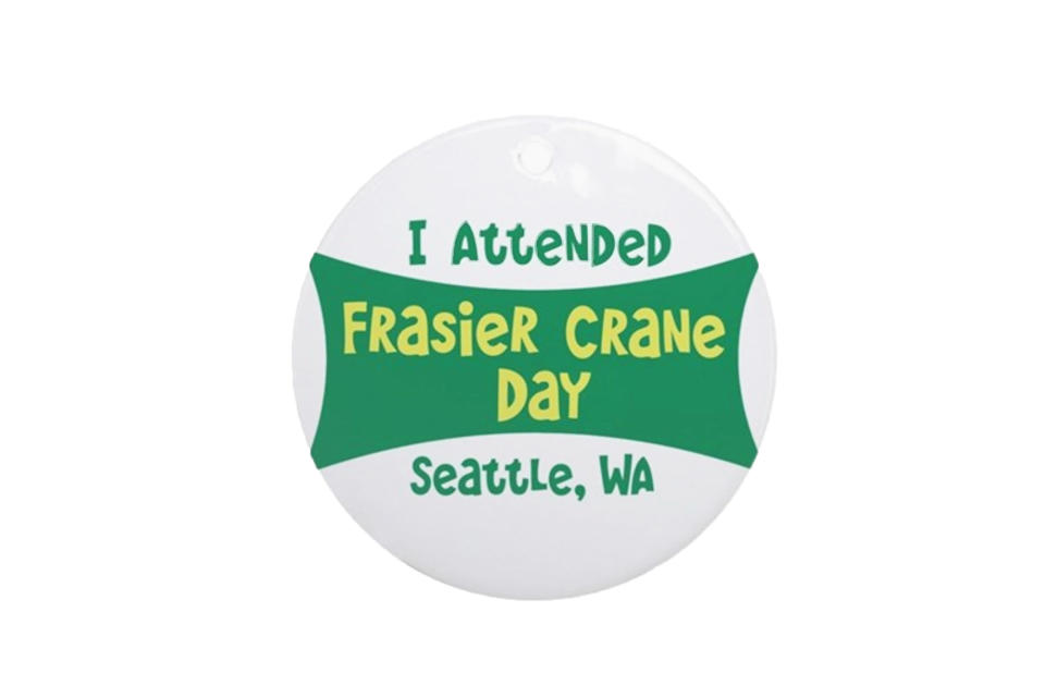 <p>To celebrate its 100th episode, <em>Fraiser</em> held an actual live rally in Seattle — with star Kelsey Grammer singing the opening credits of the show. If you were there (or want to pretend like you were), mark the occasion on your tree with this ornament. <strong><a rel="nofollow noopener" href="http://www.cafepress.com/+,1205721151?utm_medium=cpc&utm_source=pla-google&utm_campaign=653160434-d-c&utm_content=32646451123-adid-96354637090&utm_term=aud-37047584530:pla-71921225770-pid-1205721151&gclid=Cj0KCQiA0vnQBRDmARIsAEL0M1kKPjilmj_Z65uHxbLsjfnU8-1v1PAwaxlJM98zwHcegSvg9swhyGIaAlWeEALw_wcB" target="_blank" data-ylk="slk:Buy here;elm:context_link;itc:0;sec:content-canvas" class="link ">Buy here</a></strong> </p>