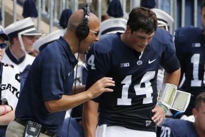 Penn State has two budding stars in coach James Franklin (L) and QB Christian Hackenberg. (AP)