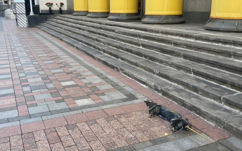 Debris of the Russian drone that was downed outside Ukraine's parliament