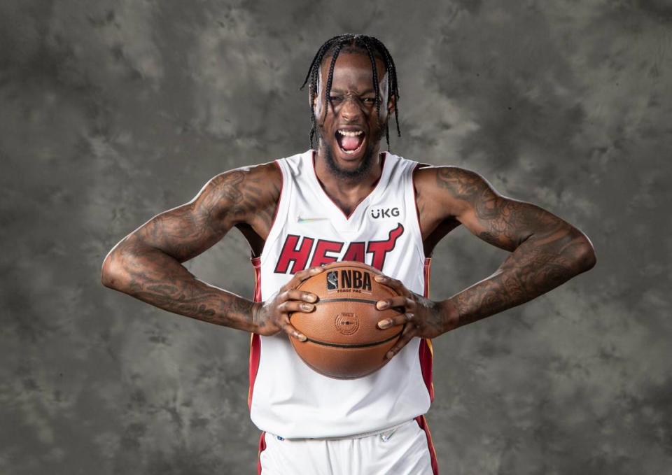 Miami Heat guard Marcus Garrett (0) poses for a portrait during Miami Heat Media Day at FTX Arena in Miami on September 27, 2021.