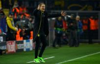 Dortmund's head coach Thomas Tuchel reacts during the UEFA Champions League 1st leg quarter-final football match against Monaco April 12, 2017