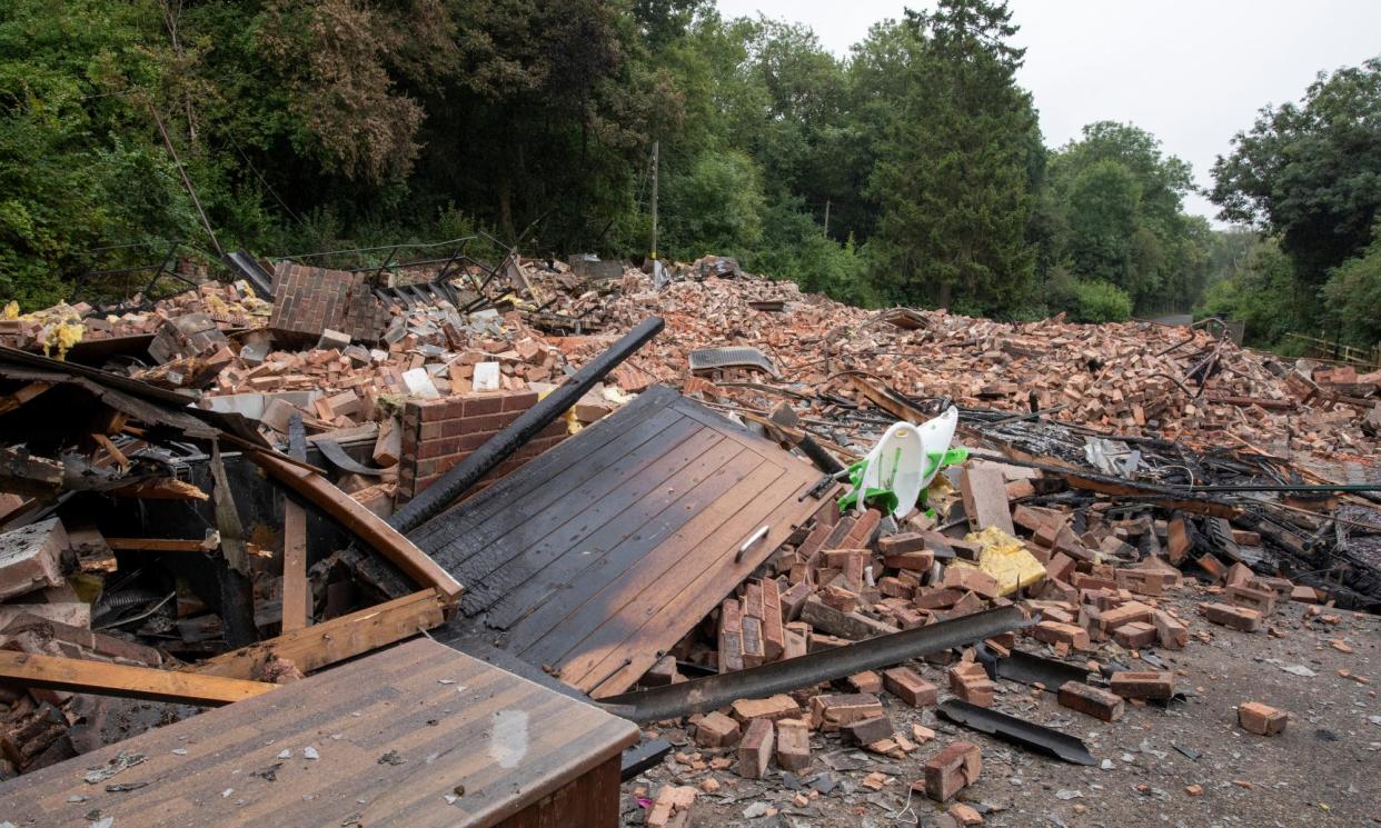 <span>The blaze, which is being treated by police as arson, and subsequent demolition of the wonky Staffordshire pub prompted a national outcry.</span><span>Photograph: Andrew Fox/The Guardian</span>