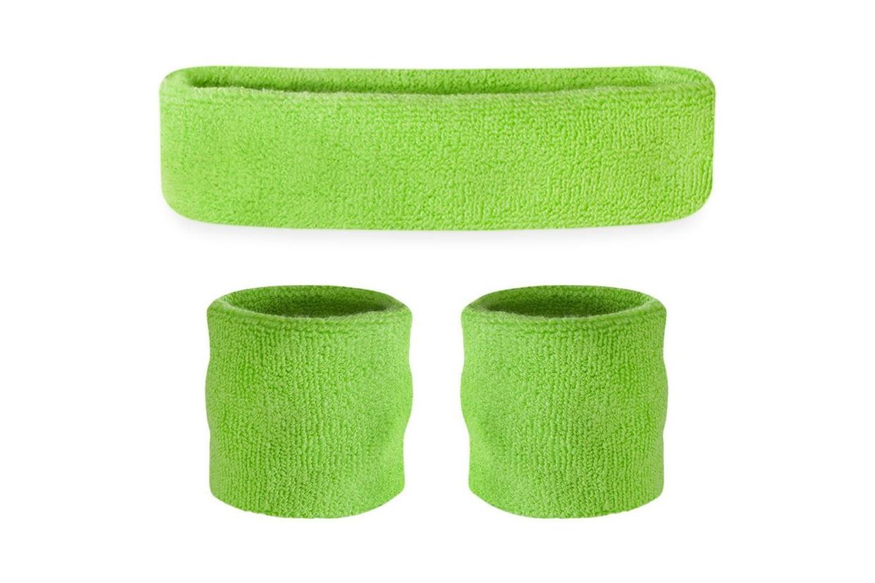 Neon green sweatband and wristbands