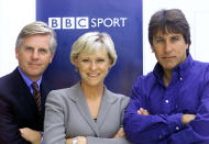 (Left to right) BBC TV presenters Steve Rider, Sue Barker and John Inverdale, the BBC Olympic Games Sydney 2000 team meet, with representatives from team GB and the British Paralympic team in London. (Photo by Sean Dempsey - PA Images/PA Images via Getty Images)