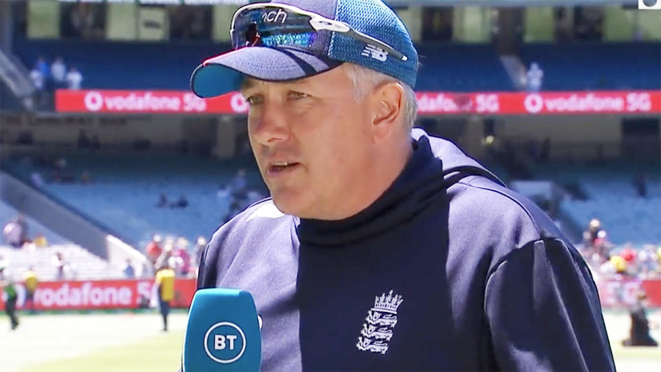 Chris Silverwood, pictured here speaking after England's loss in the third Ashes Test.