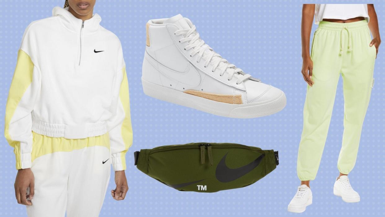 Nike sweatshirt, high-top sneaker, fanny pack and sweatpants. (Photo: Nordstrom)