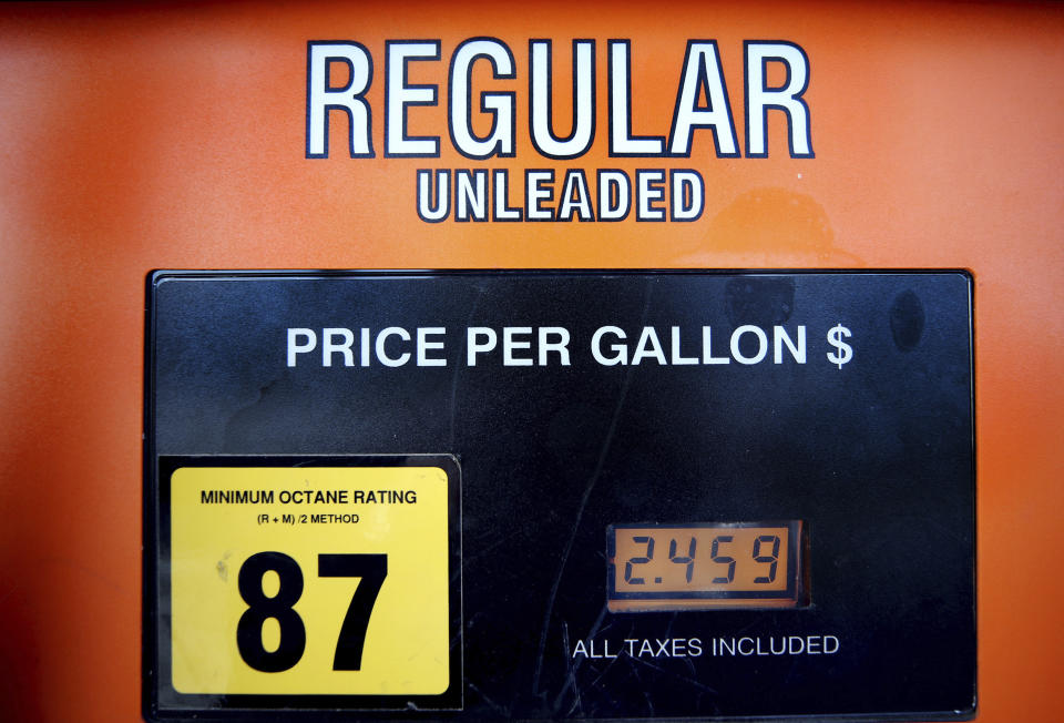 This Monday, Sept. 4, 2017 shows the gas price at a pump in Richmond, Va. Gas prices have spiked in the wake of Hurricane Harvey’s assault on the Gulf Coast. (Joe Mahoney/Richmond Times-Dispatch via AP)