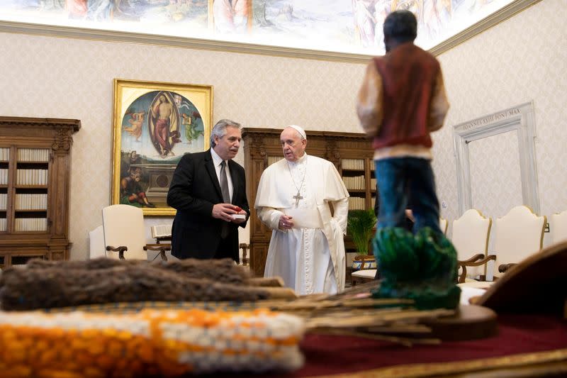 Pope Francis meets Argentina's President Alberto Fernandez during a private audience at the Vatican