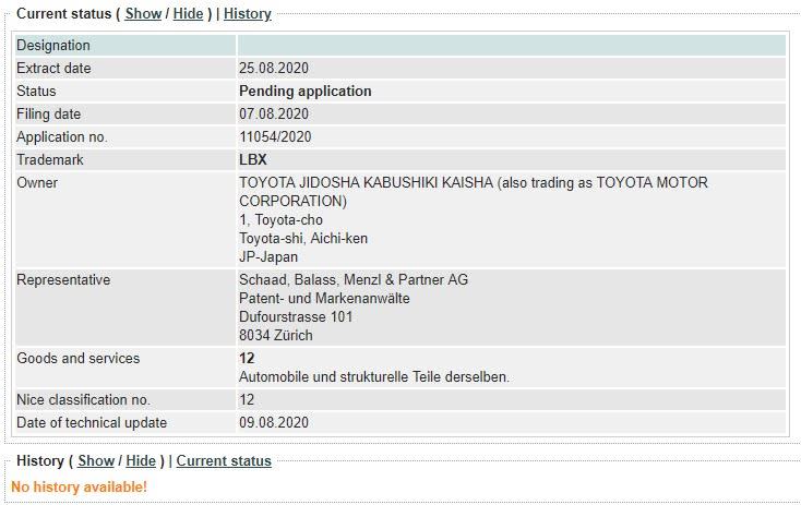 Lexus近期在歐洲申請LBX商標。（圖／翻攝自瑞士專利局官網）