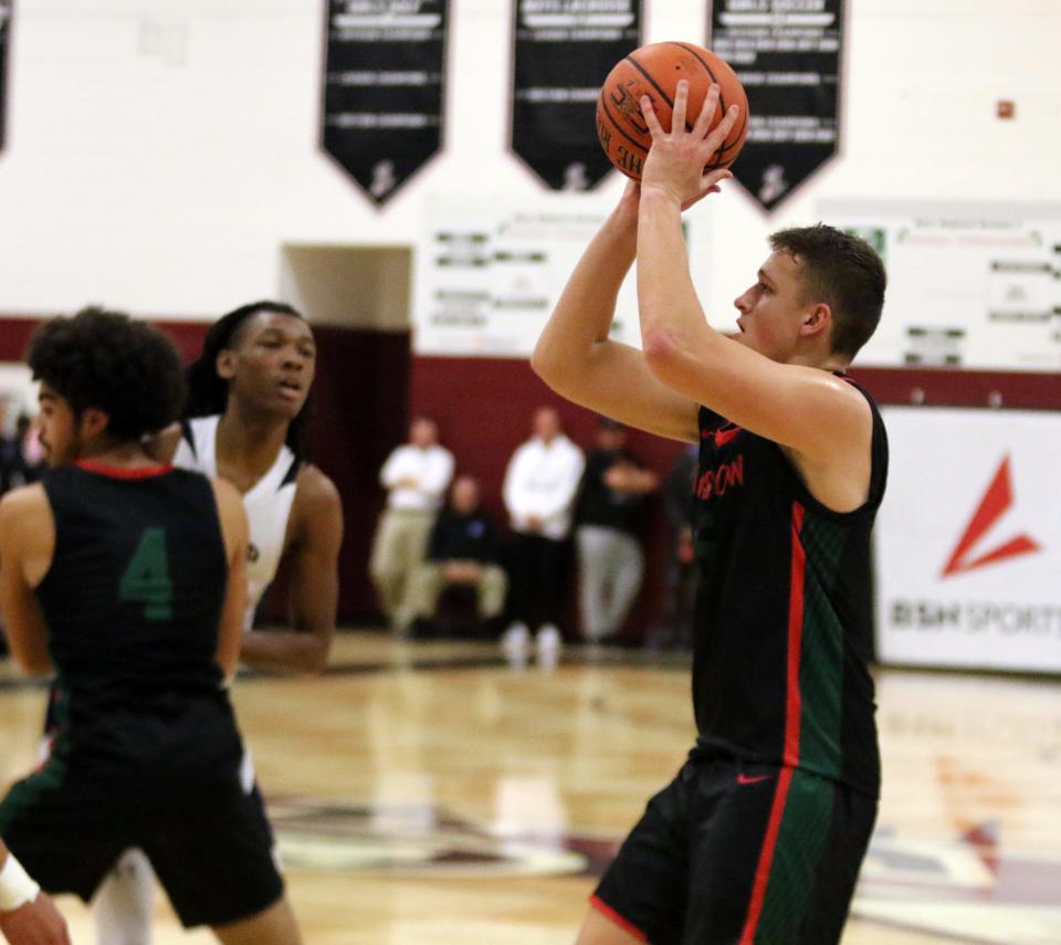 Jamestown's Trey Drake scored 32 points in a 73-72 win over Bishop McDevitt in a Boys National Division quarterfinal at the Josh Palmer Fund Clarion Classic on Dec. 28, 2022 at Elmira High School.