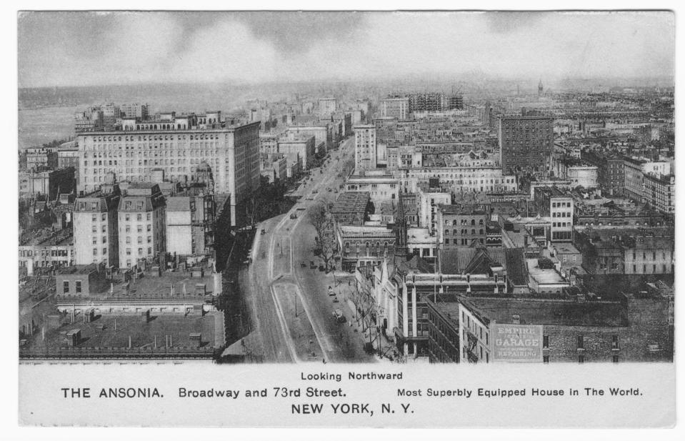 Engraved postcard of the Ansonia building located between Broadway and West 73rd Street, New York City, New York, 1911.