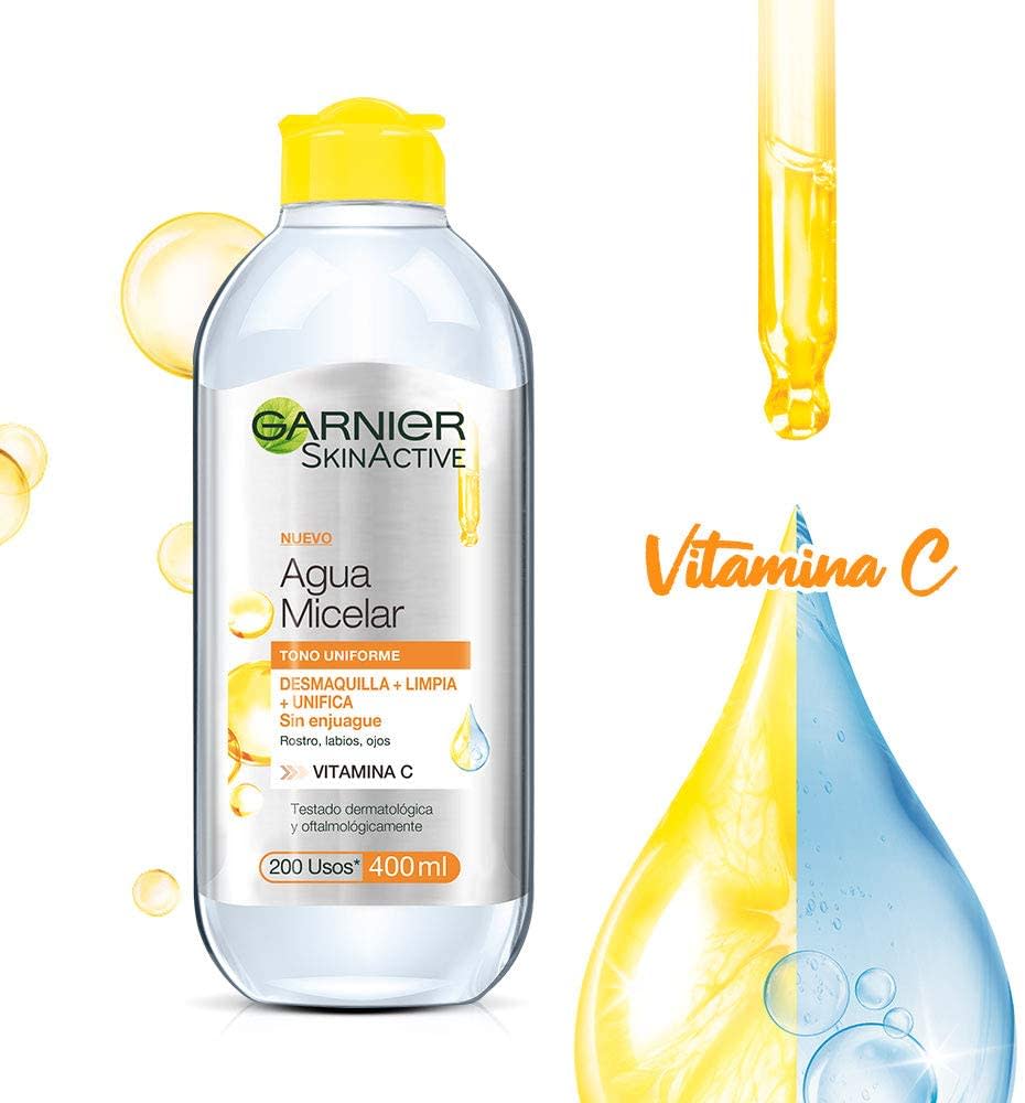 Garnier Skin Naturals Face Express aclara tono uniforme Agua Micelar/Amazon México.