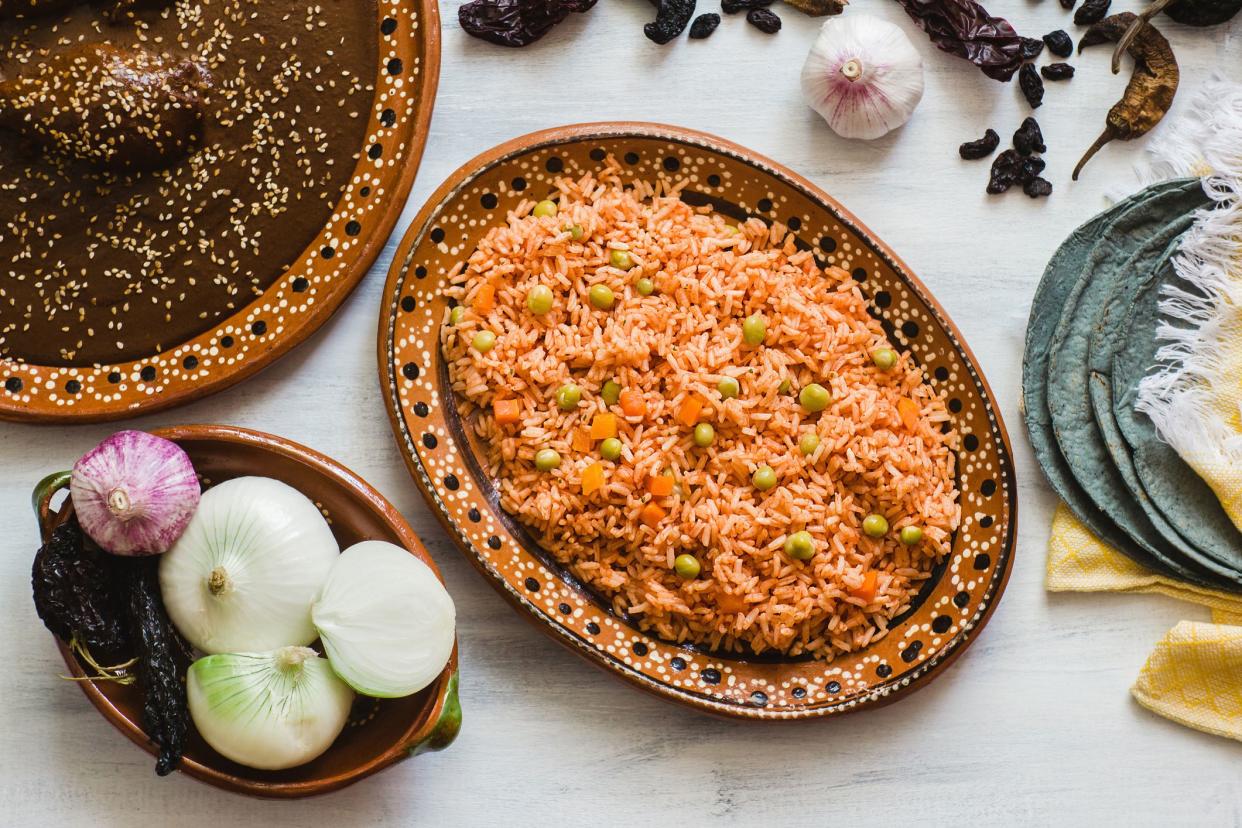 mexican rice and mole poblano, traditional food in Mexico