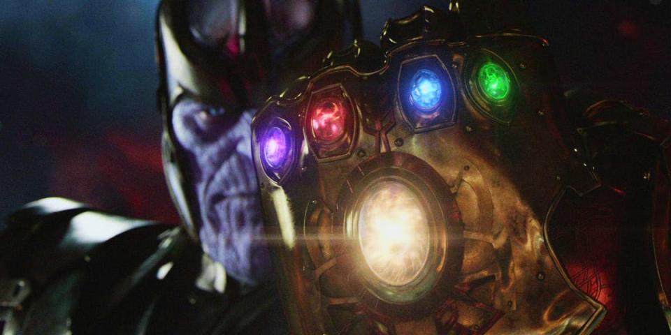 Thanos wields a fully loaded Infinity Gauntlet in a teaser for <i>Avengers: Infinity War</i>. (Photo: Marvel Studios)