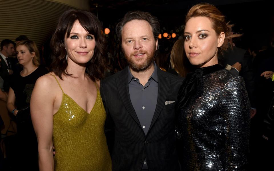 Noah Hawley with Legion stars Katie Aselton and Aubrey Plaza