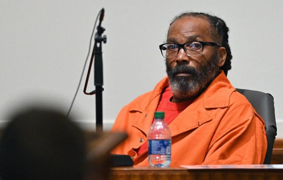 Kevin Strickland answers questions during an evidentiary hearing regarding his innocence on Monday, Nov. 8, 2021 in Jackson County Circuit Court in Kansas City.