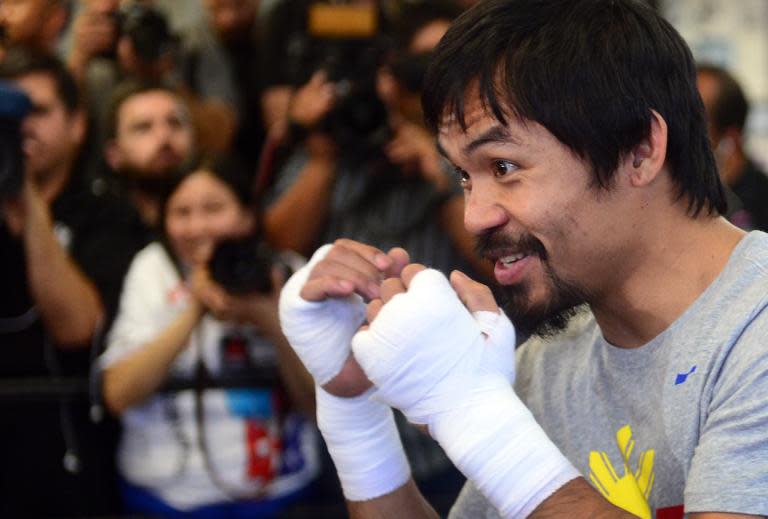 Boxer Manny Pacquiao during a training session at the Wild Card Boxing Club in Hollywood, California on April 15, 2015