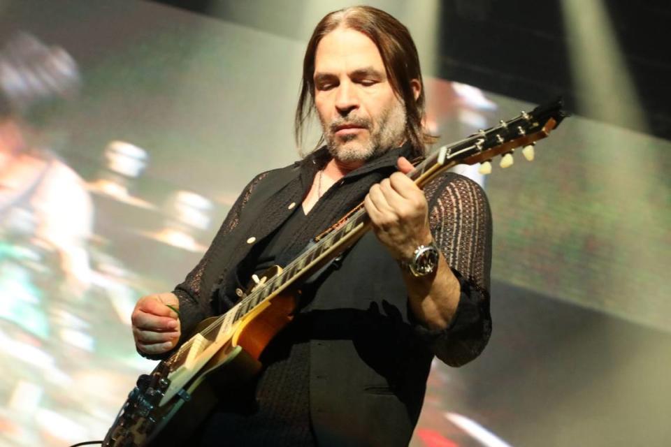 Sergio Vallín, guitarist of Maná, performs during their México Lindo y Querido tour at the Save Mart Center, on Friday, December 1, 2023, in Fresno.