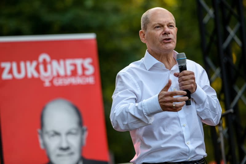 FILE PHOTO: SPD chancellor candidate Olaf Scholz campaigns in Leipzig