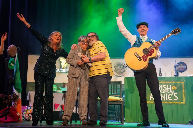 Ricky Tomlinson surprised on stage by Sue Johnston at Stockport Plaza