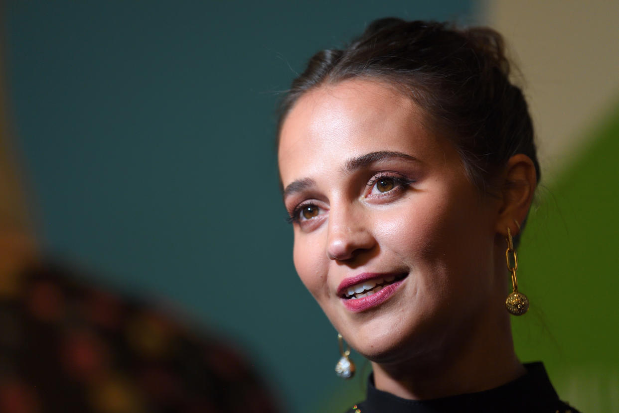 LONDON, ENGLAND - OCTOBER 10: Alicia Vikander attends the "Earthquake Bird" World Premiere during the 63rd BFI London Film Festival at the Vue West End on October 10, 2019 in London, England. (Photo by Karwai Tang/WireImage)