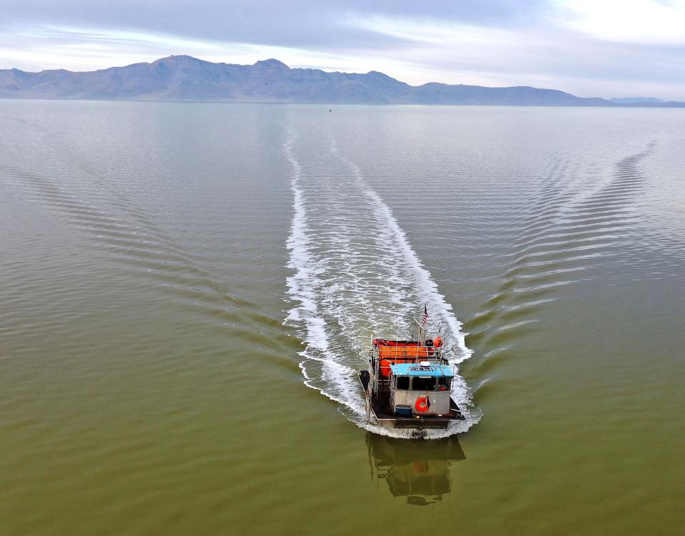 Crews work during the brine shrimp harvest Oct. 17, 2023. | Great Salt Lake Artemia