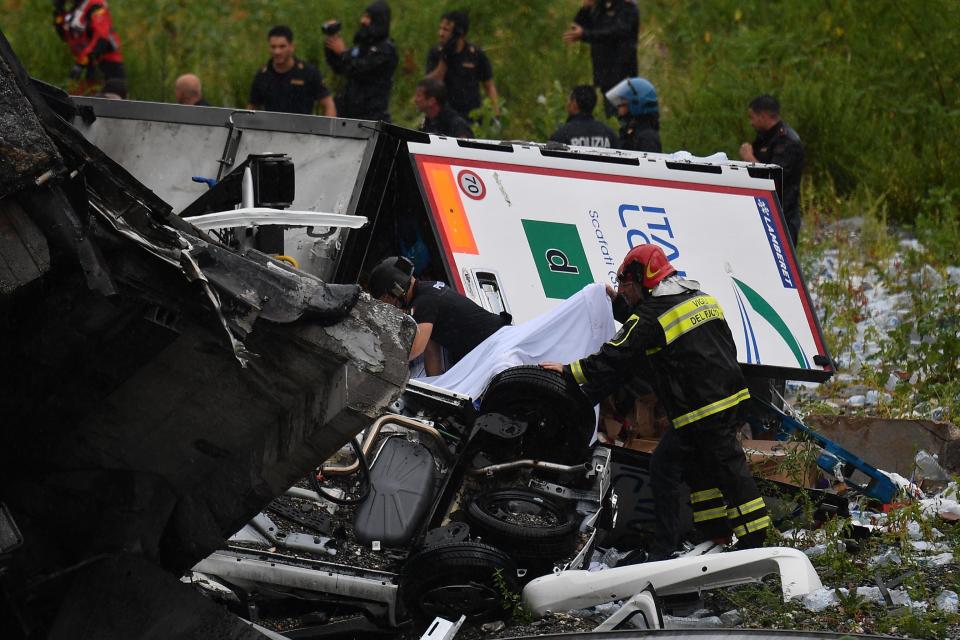  Carnage: At least ten vehicles were said to have been involved in the collapse. (PA)