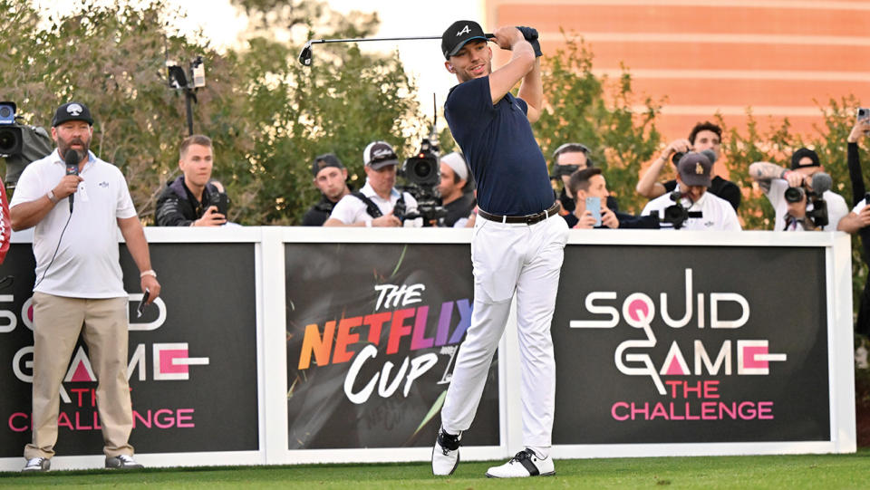 Pierre Gasly plays in The Netflix Cup, a live Netflix Sports event, at Wynn Las Vegas Golf on November 14, 2023 in Las Vegas, Nevada.